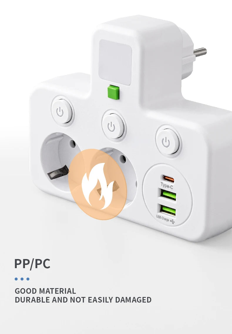Multiprise EU avec Ports USB & USB-C – 3 Prises + Chargeur Intégré