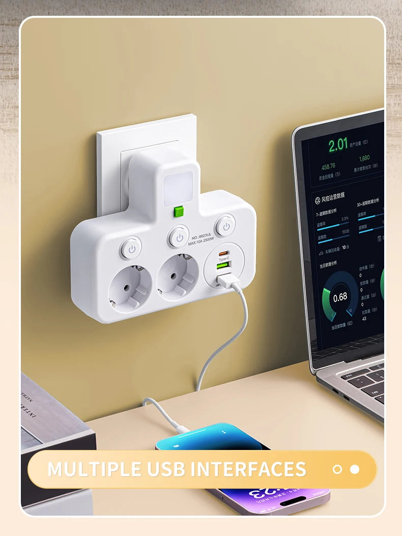 Multiprise EU avec Ports USB & USB-C – 3 Prises + Chargeur Intégré