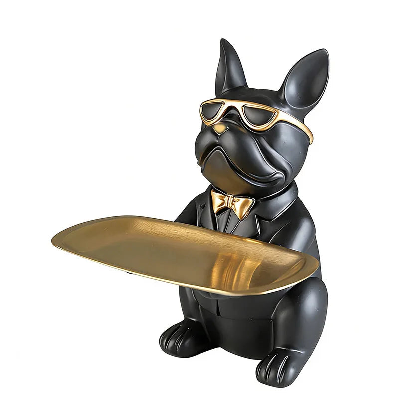 Plateau Bulldog Multifonction en Résine – Statuette Animale Décorative, Vide-Poche & Rangement Original