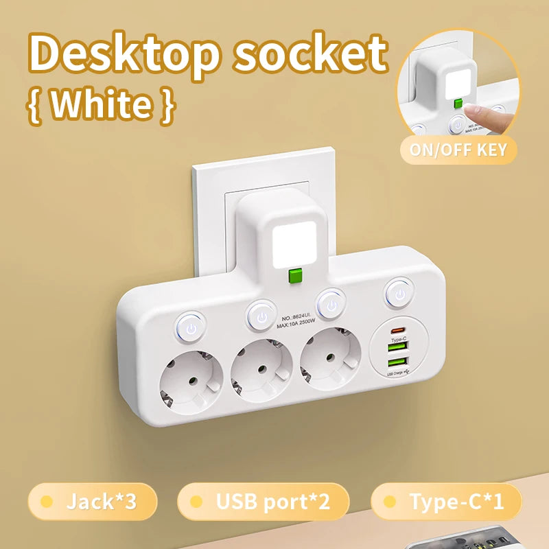 Multiprise EU avec Ports USB & USB-C – 3 Prises + Chargeur Intégré