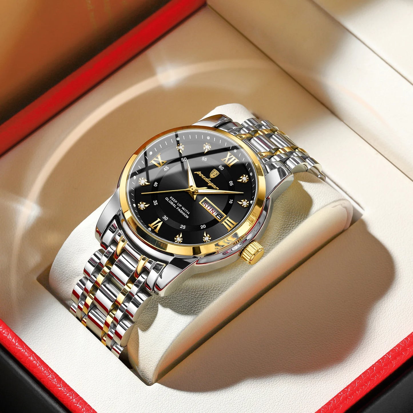 Montre Quartz Homme POEDAGAR – Chiffres Romains, Lumineuse, Étanche 3 Bar, 7 Coloris