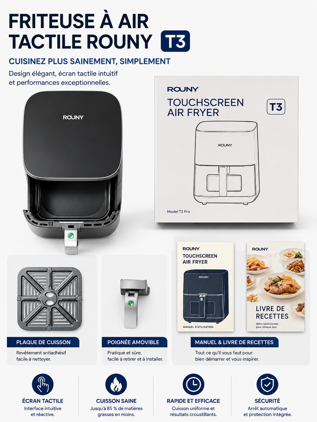 Friteuse à Air Chaud 5L ROUNY – Technologie Miui-Cyclone, Fenêtre Visible & Contrôle à Bouton