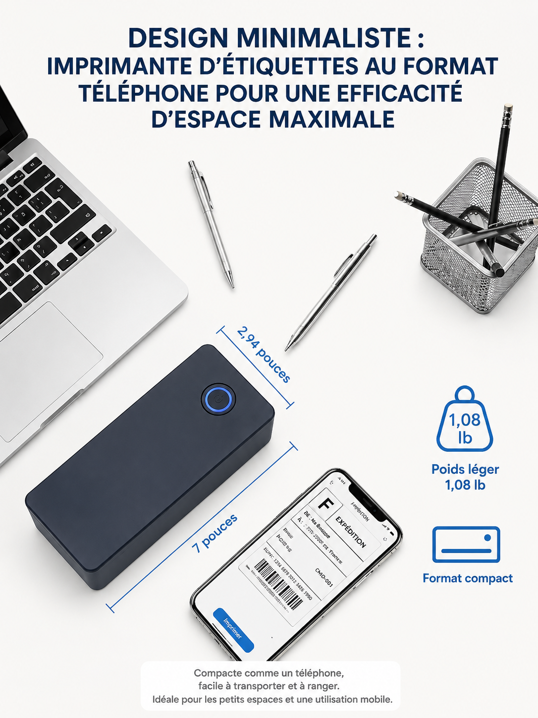 Imprimante étiquettes Bluetooth en cours d’impression