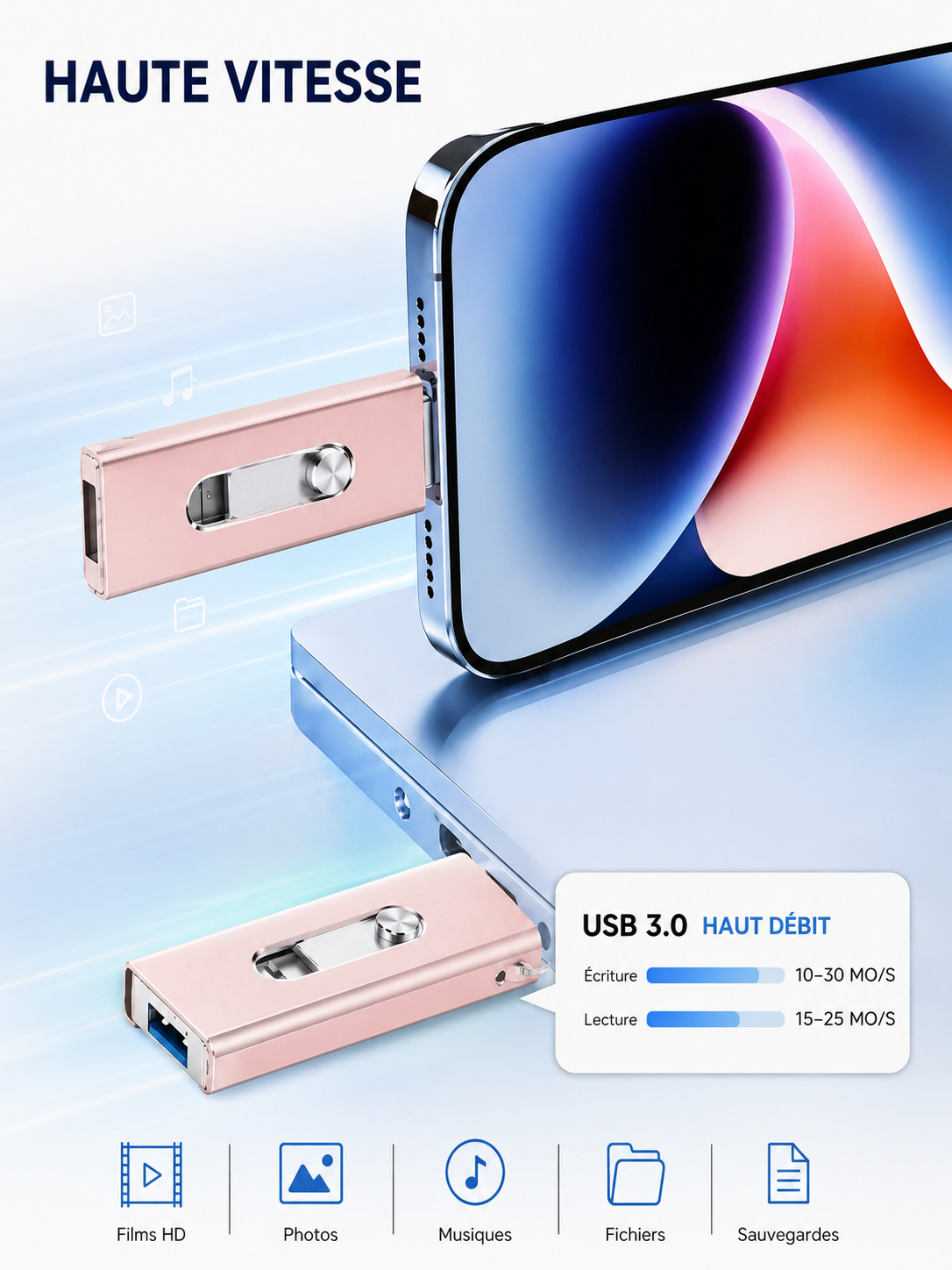 	Clé USB 4-en-1 connectée via USB-C sur Android