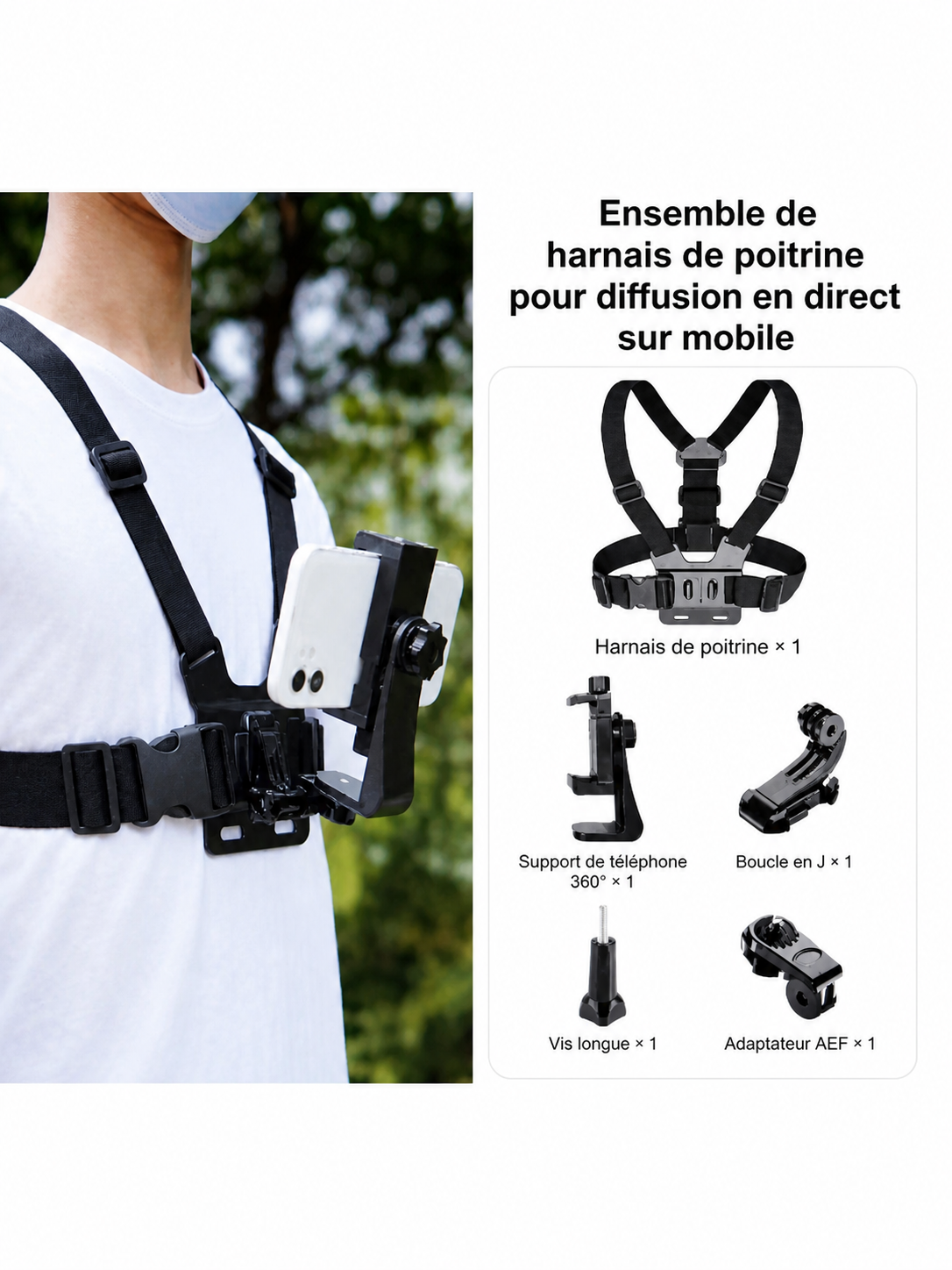 Support poitrine réglable – fixation sécurisée smartphone