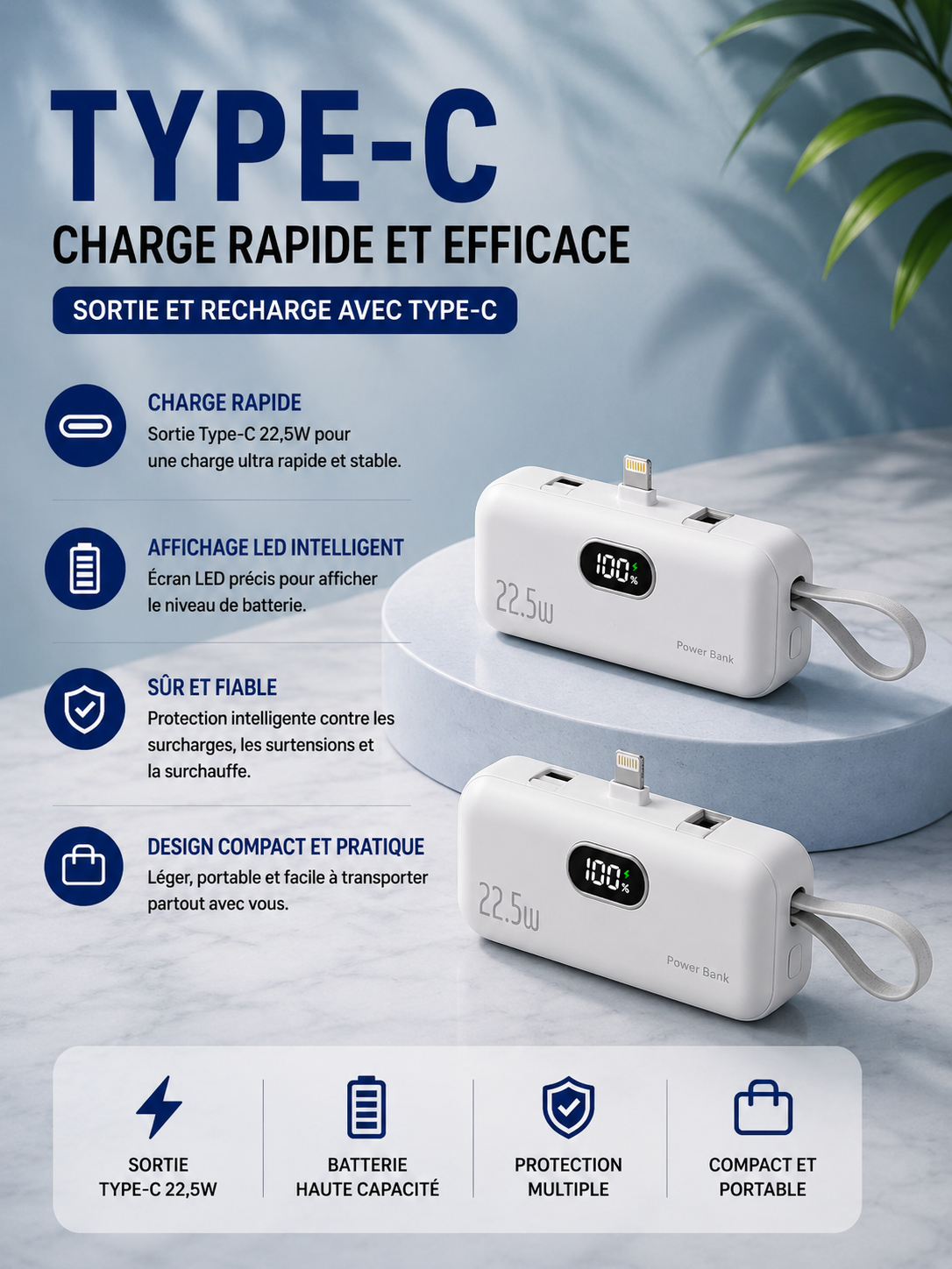 Batterie Externe Ultra-Compacte – Charge Rapide 22.5W | 10000 à 50000mAh