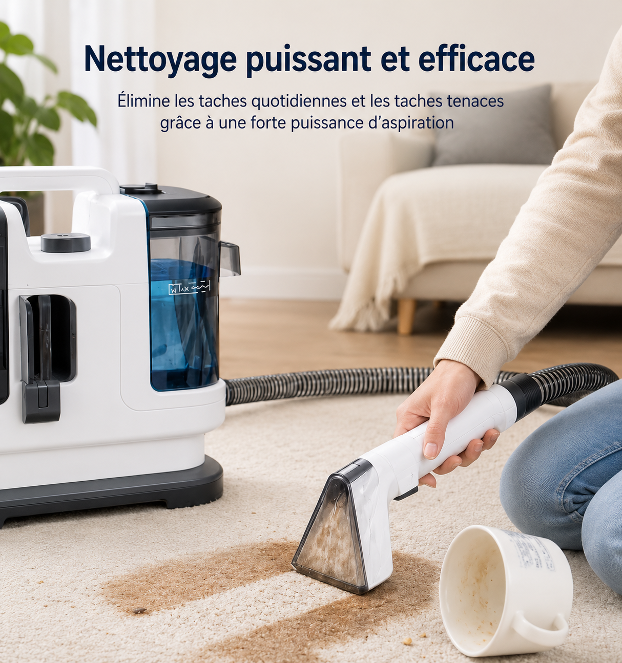 	Nettoyeur Lubluelu V6 en action sur un tapis