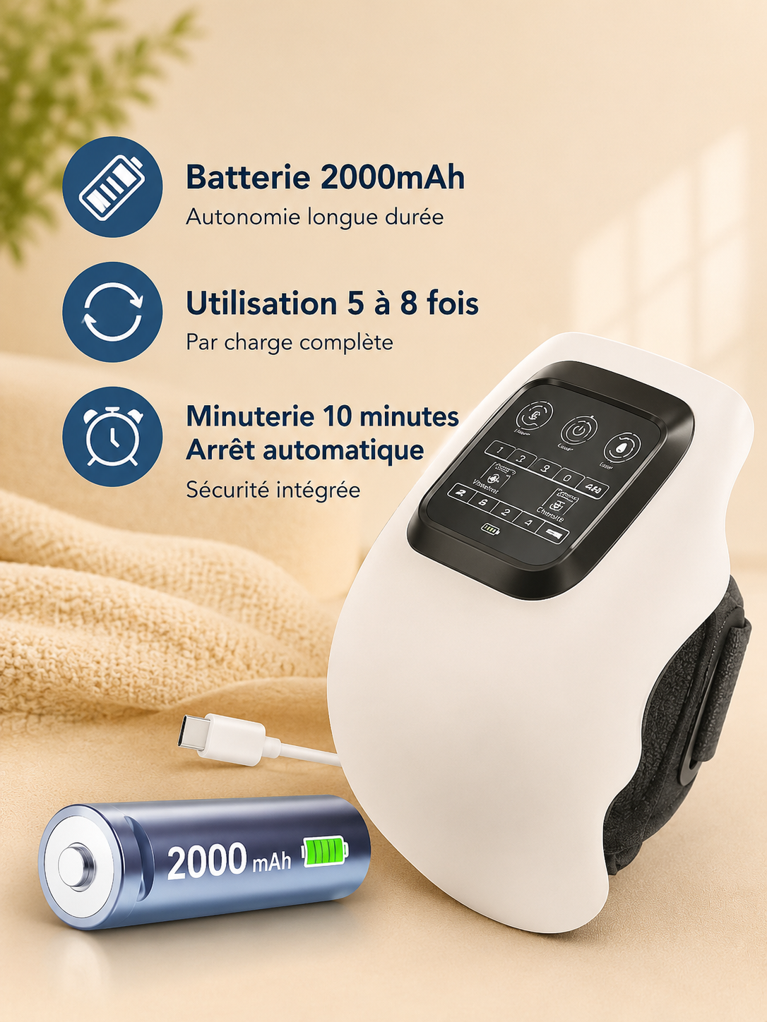 	Masseur chauffant pour genou – léger et ajustable