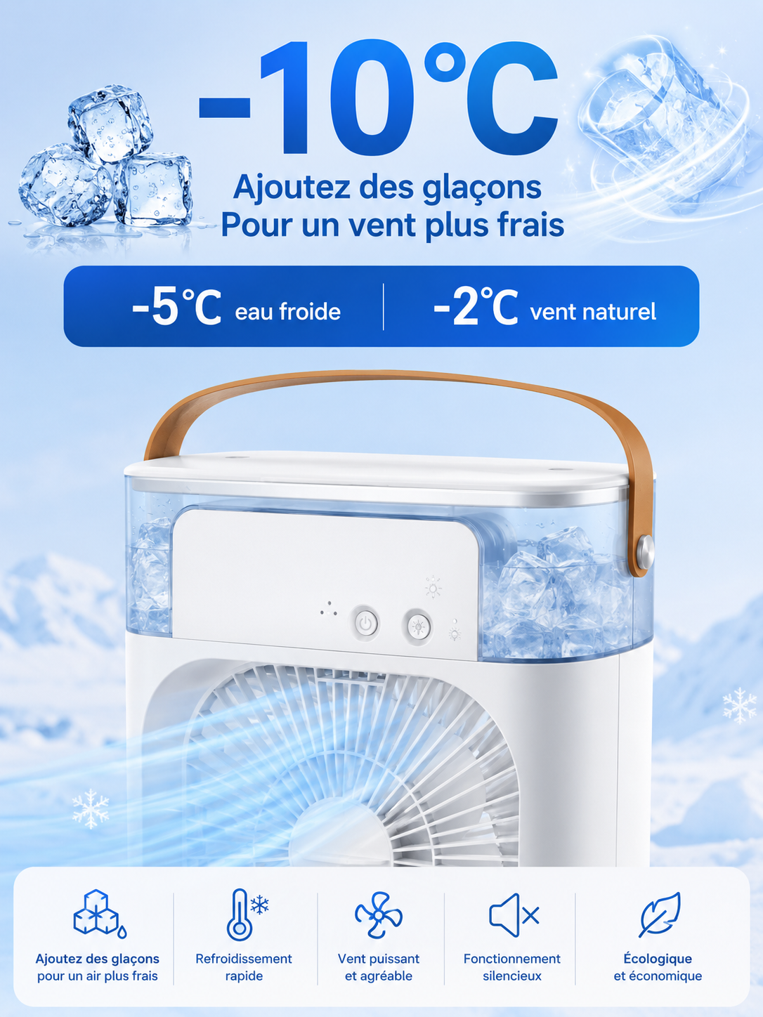 Mini ventilateur 3-en-1 – mode cou et main libres