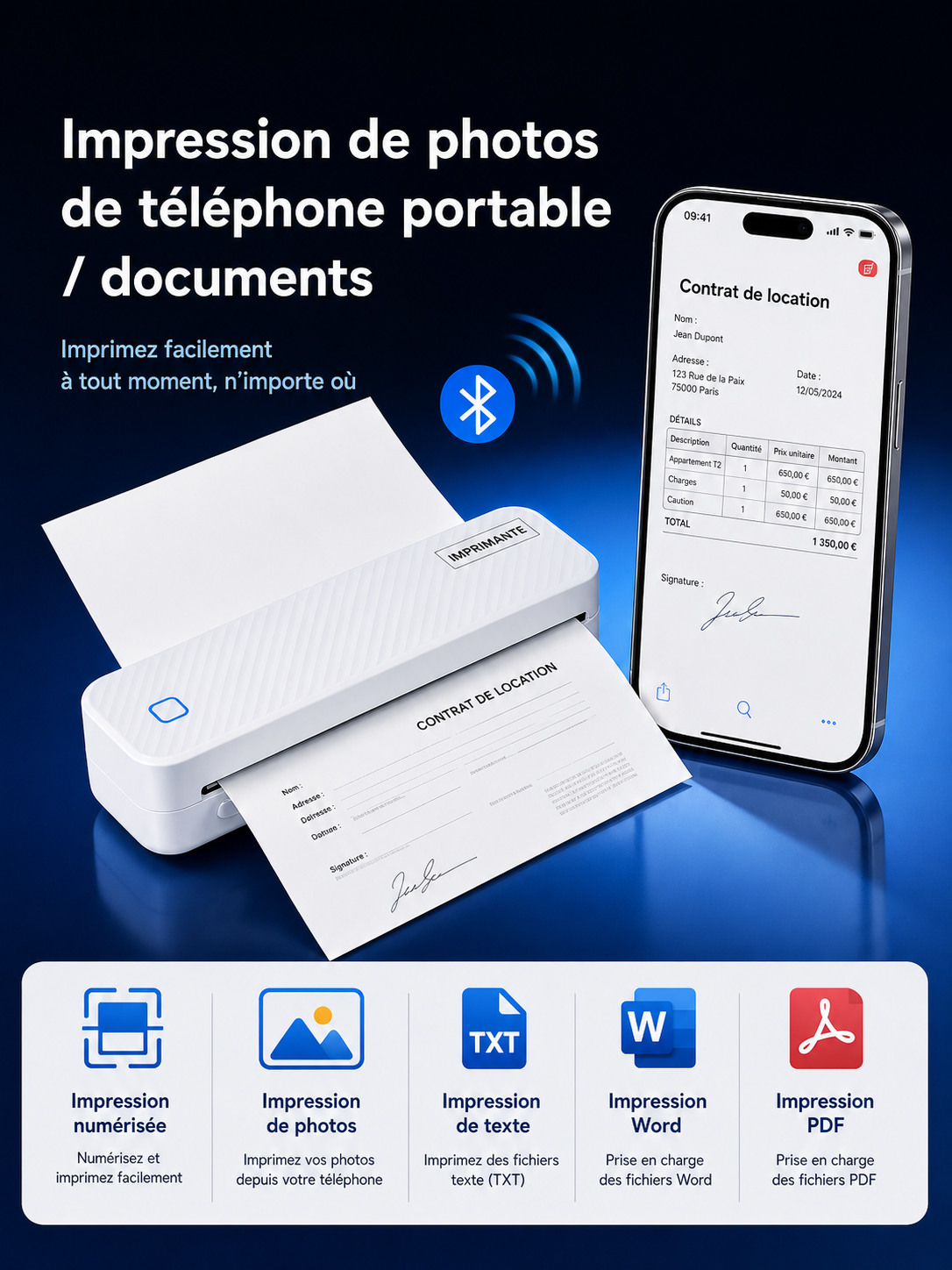 	Impression sans encre – document A4 sorti de l’imprimante