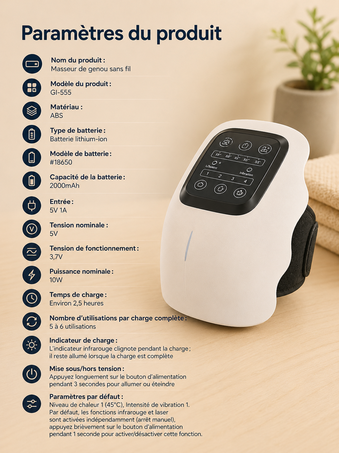 Masseur Chauffant pour Genou – Vibration, Infrarouge & 4 Niveaux de Chaleur