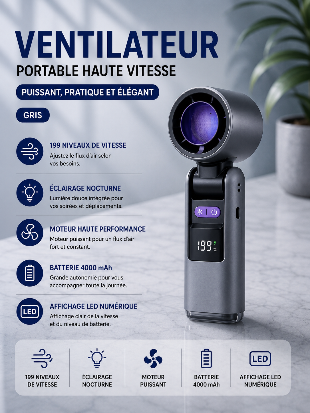 	Détail du moteur turbo du mini ventilateur portable