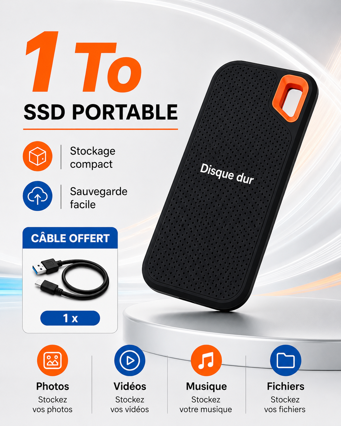 Disque Dur Externe Portable SSD USB-C – Stockage Rapide pour PC, Mac, Laptop et Smartphone