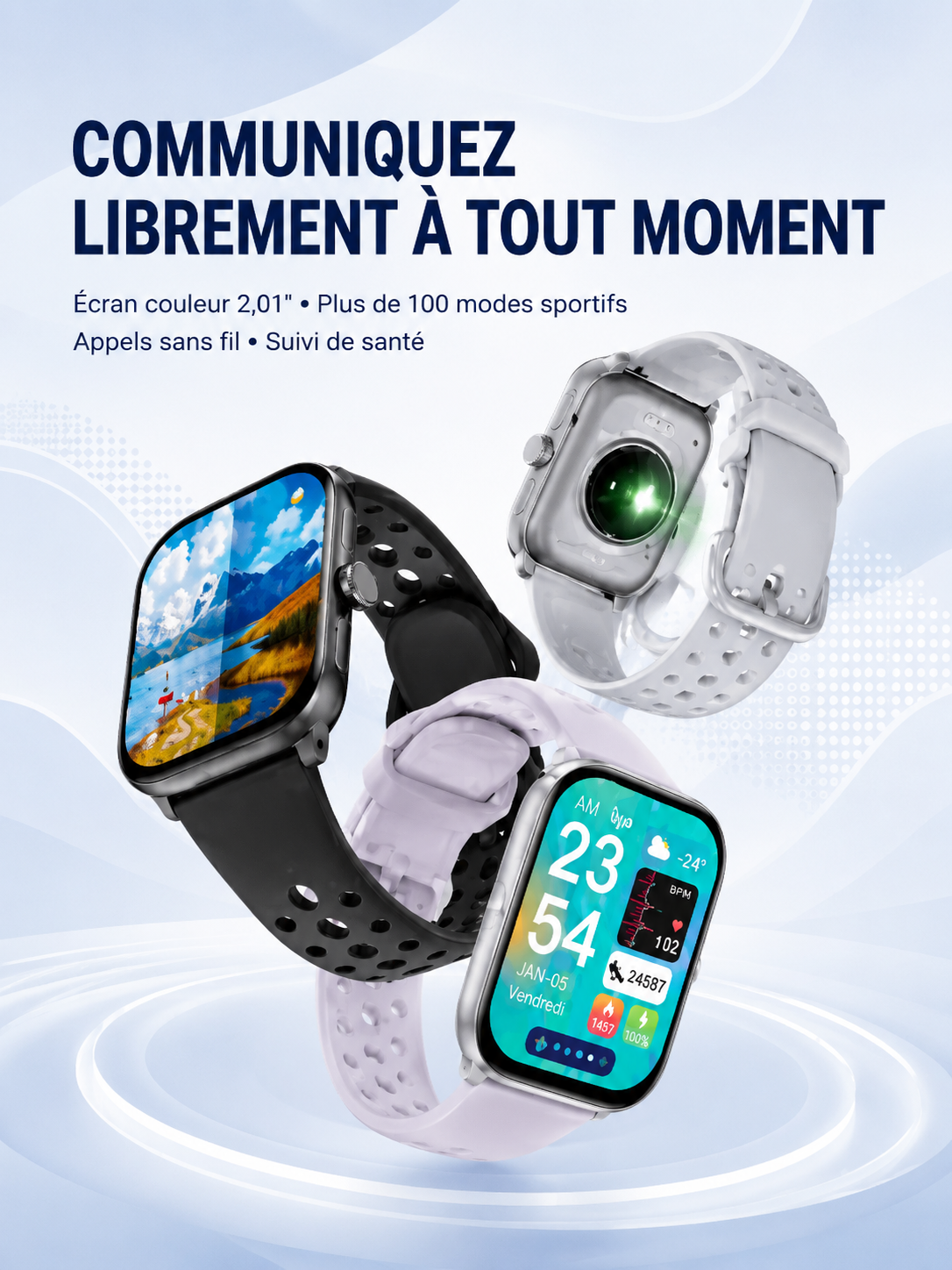 	Xiaomi Watch 5 porté au poignet – affichage écran