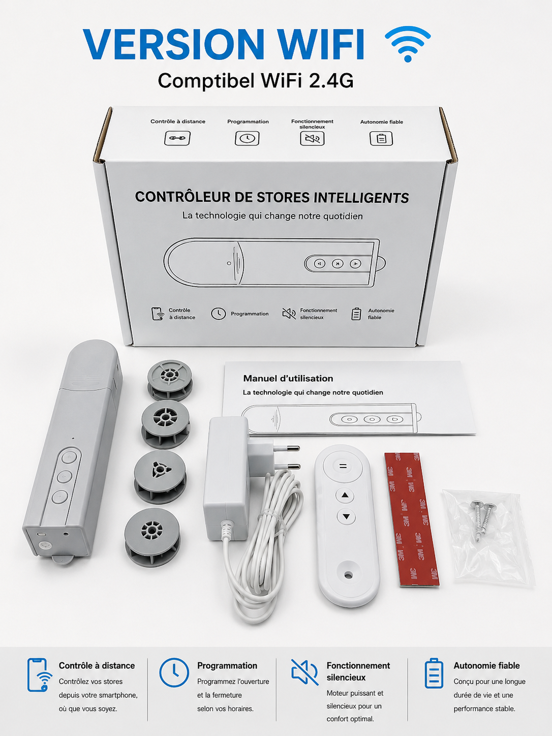 Moteur de rideau connecté Wi-Fi / Zigbee – Motorisation pour stores et rideaux, compatible Tuya & Smart Life