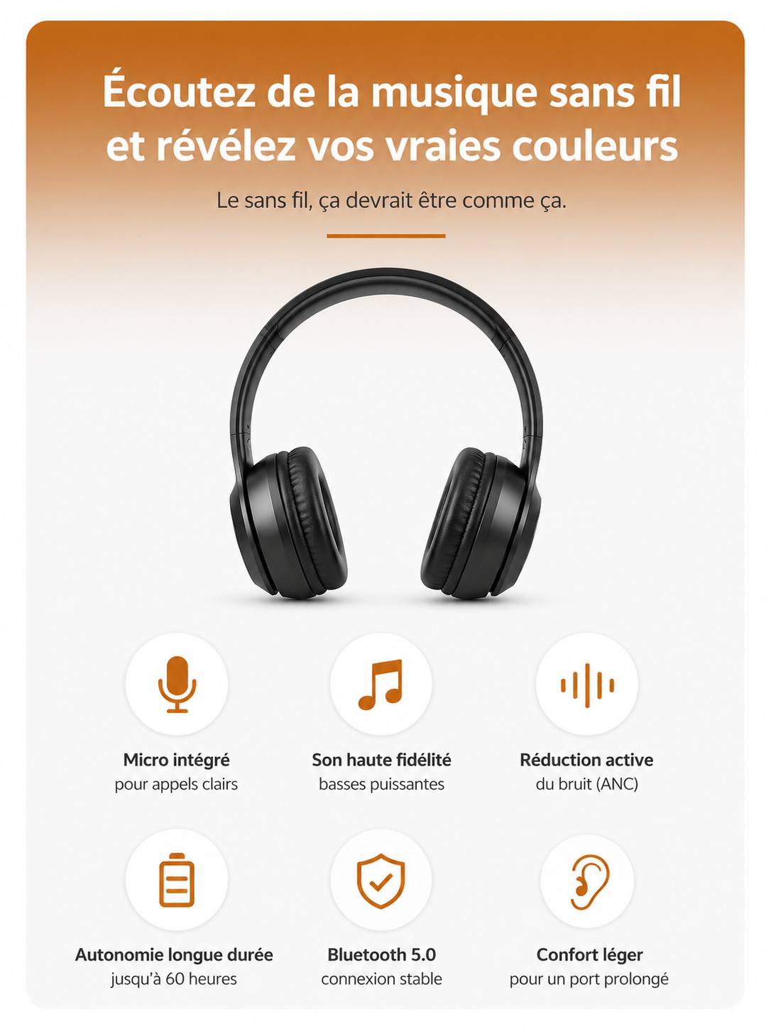 Écouteurs Sans Fil Bluetooth 5.0 VIKEFON – Son Immersif & Confort Ultime
