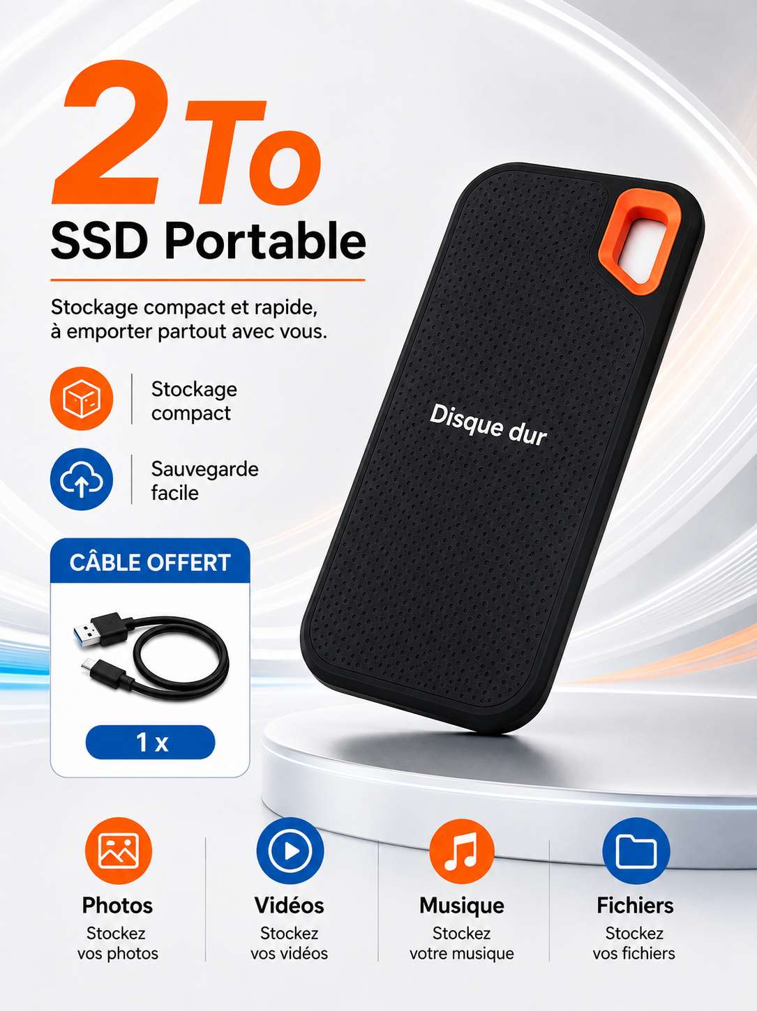 Disque Dur Externe Portable SSD USB-C – Stockage Rapide pour PC, Mac, Laptop et Smartphone