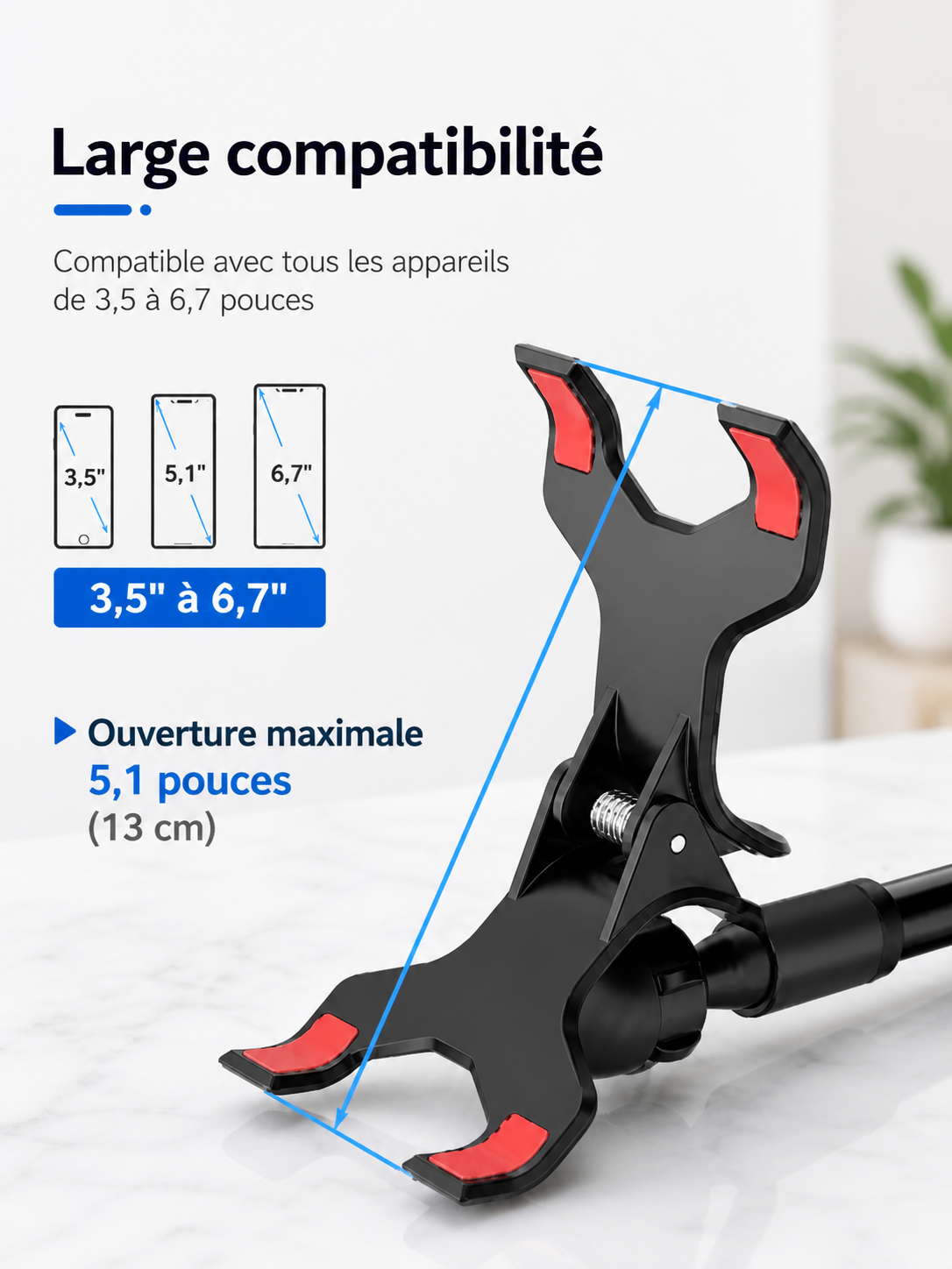 Détail du grip antidérapant du support téléphone
