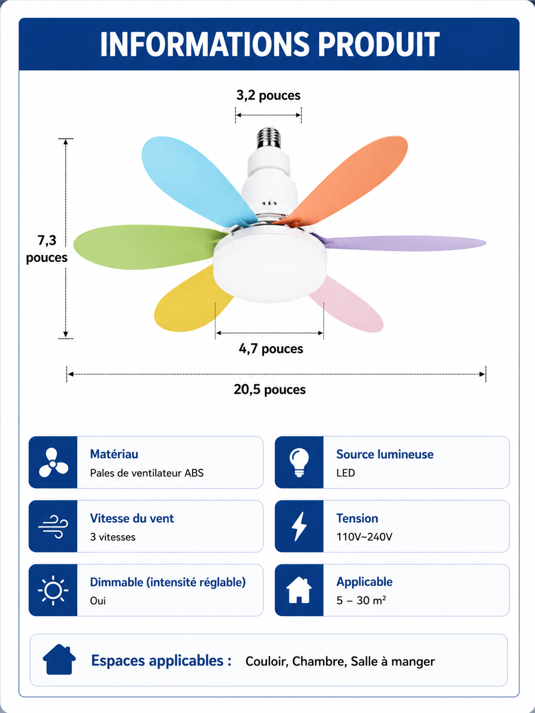 Ventilateur de Plafond LED 40W avec Télécommande – Silencieux & Dimmable