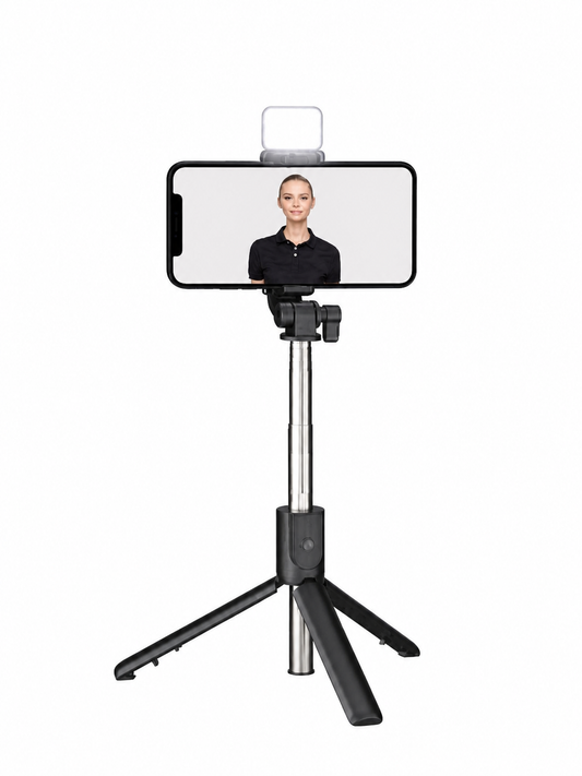 Perche à Selfie 3-en-1 avec Trépied, Lumière LED & Télécommande Bluetooth