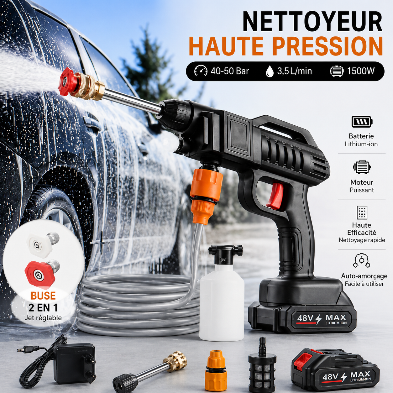 	Nettoyeur haute pression portable sans fil – vue de face