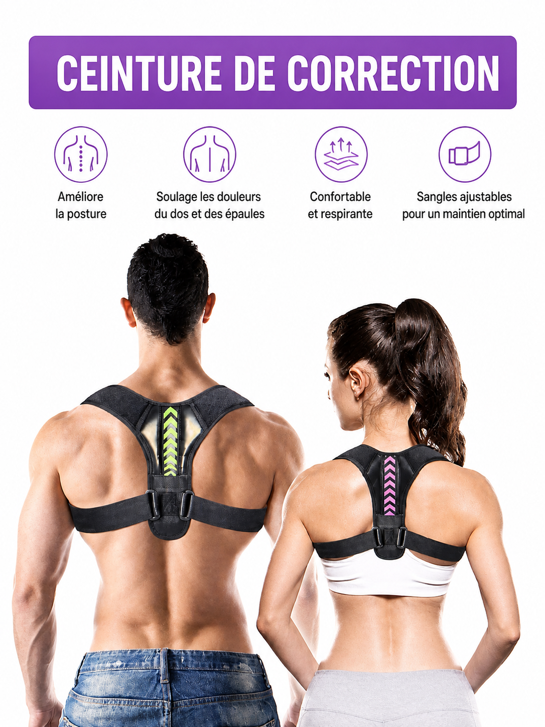 Ceinture Correctrice de Posture – Soutien Dos & Épaules Ajustable