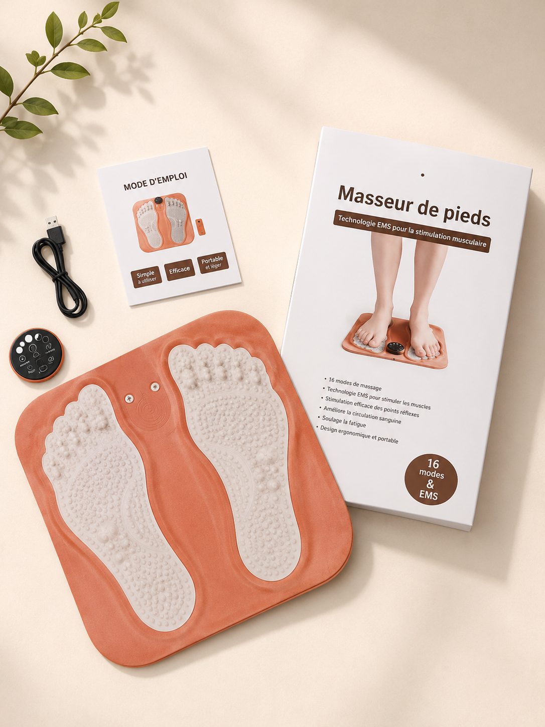 Tapis Masseur de Pieds 3D – Stimulation EMS, 6 Modes, Rechargeable