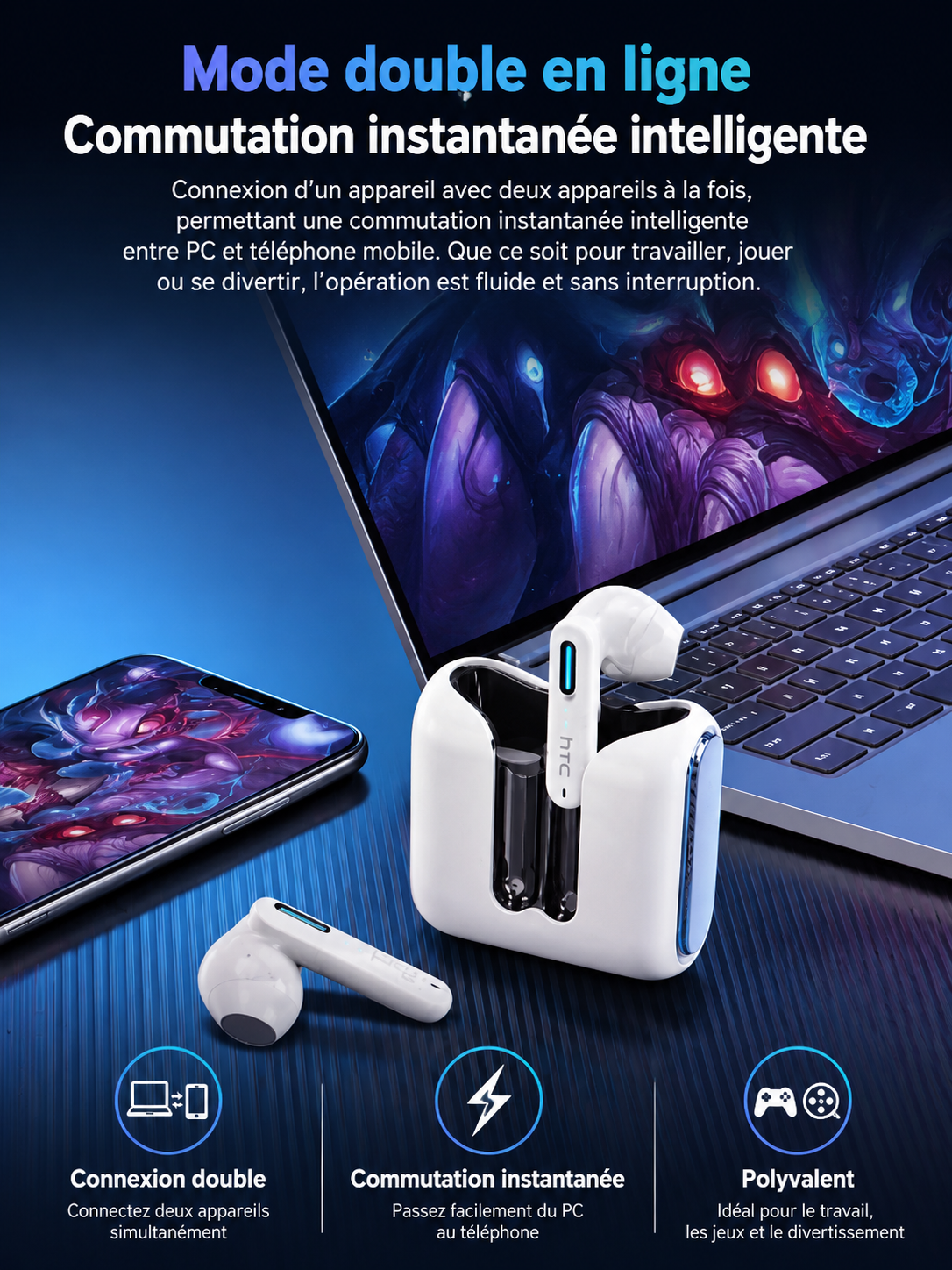 	Contenu de la boîte – écouteurs TWS HTC NE49