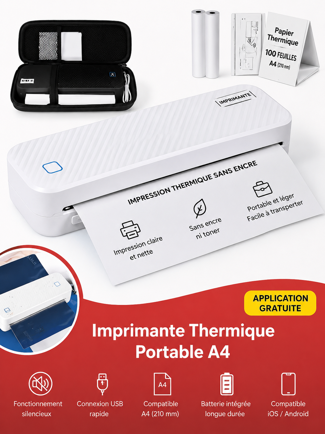 Imprimante thermique portable A4 INSTOFC – vue de face