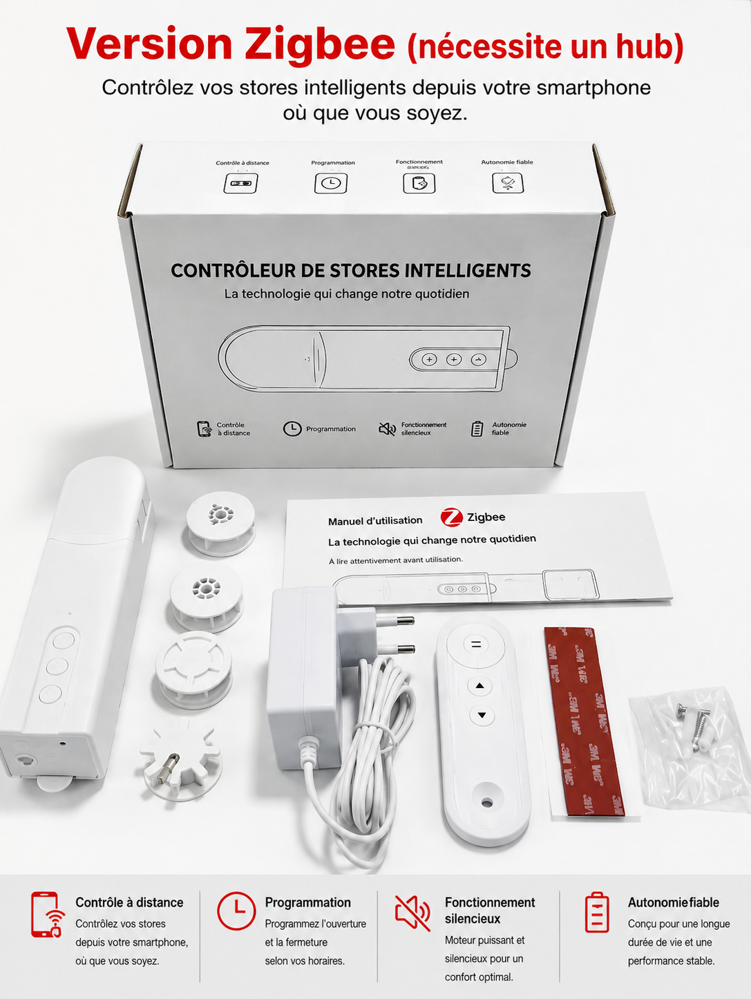 Moteur de rideau connecté Wi-Fi / Zigbee – Motorisation pour stores et rideaux, compatible Tuya & Smart Life